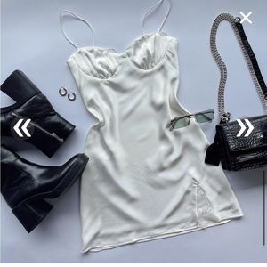 White mini dress with lace trim